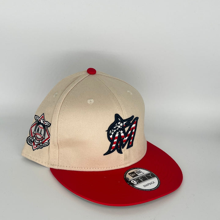 Khaki/Red Miami Marlins N.L. Side Patch New Era MLB 9Fifty Snapback Hat