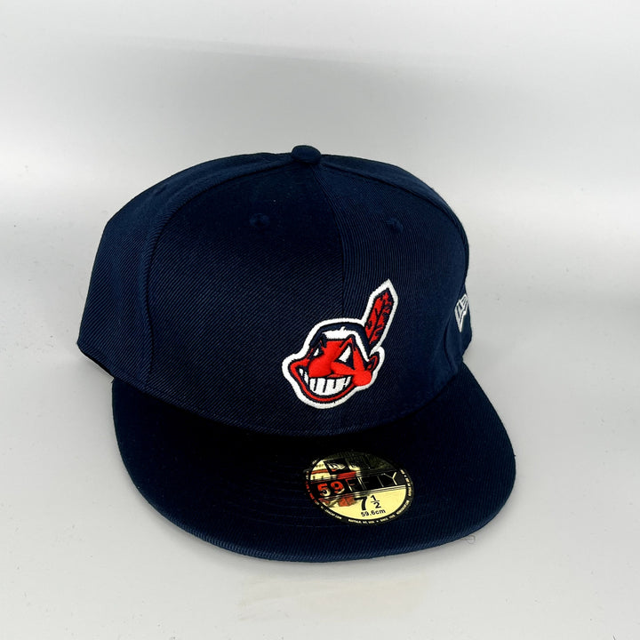 Navy Blue Cleveland Indians Wahoo New Era MLB 59Fifty Fitted Hat