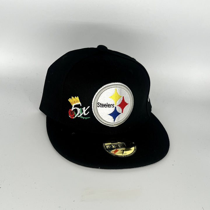 Black Pittsburgh Steelers 5X Champions Patch New Era NFL 59Fifty Fitted Hat